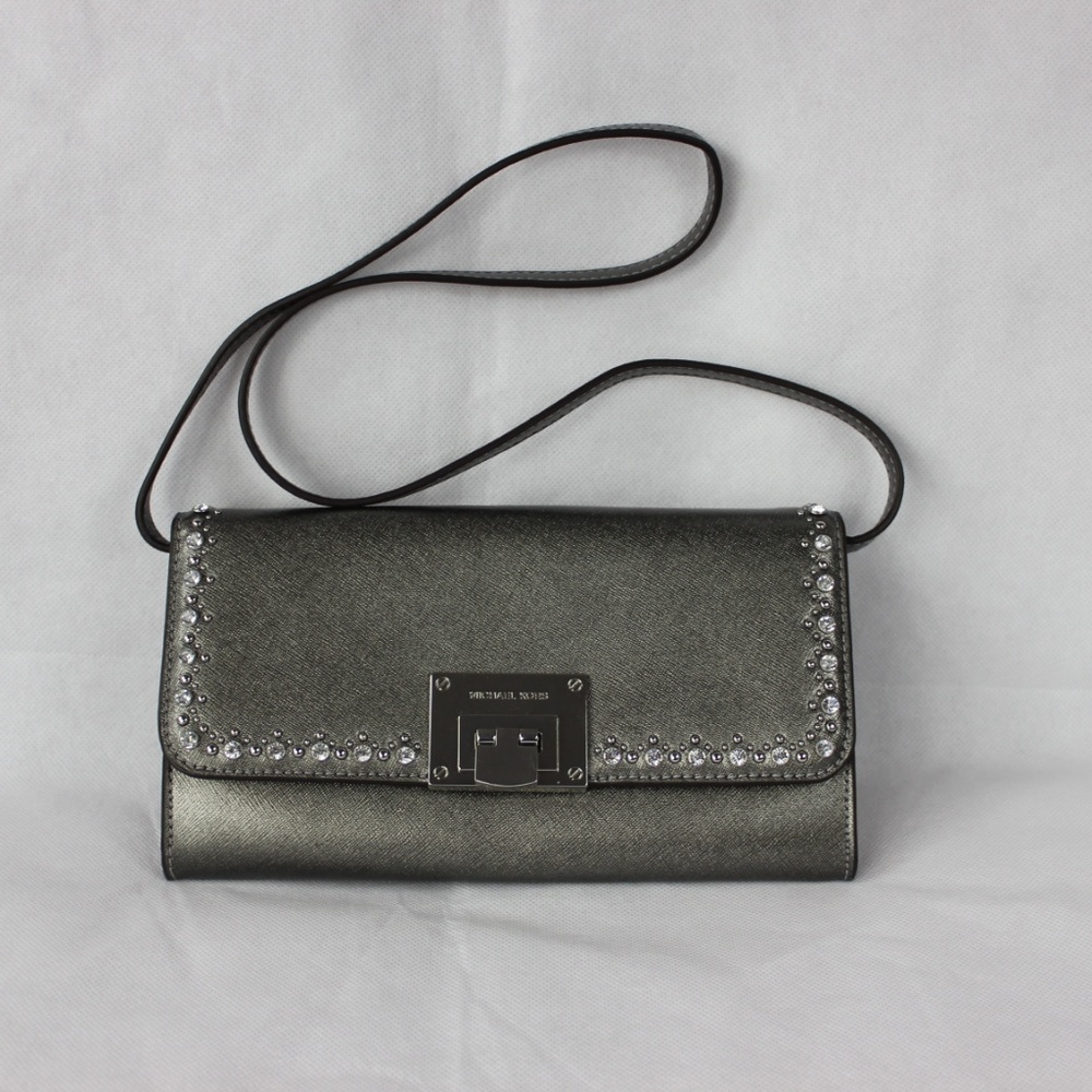 Michael Kors Tina Clutch Jeweled Dark Silver